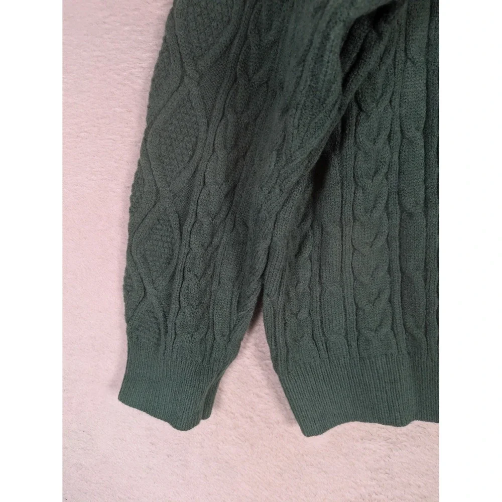 Elfric Eden Sweater Men's L Green Cable Knit Crew Neck Relaxed Fit Geometric